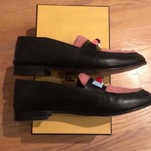 FENDI Shearling Studded Loafers Size 42 - Picture 4 of 6